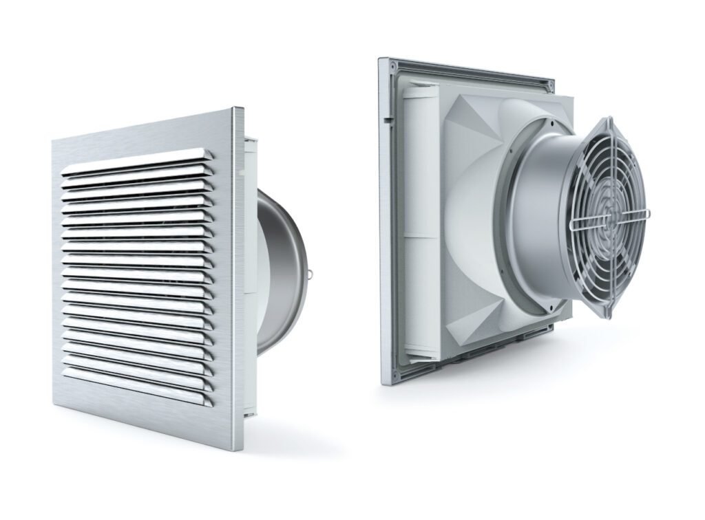 LEIPOLE FKS5625-162.024 outdoor fan filter, 250x250mm, DC 24V, RAL7035, ABS‑FR and 304 stainless steel construction