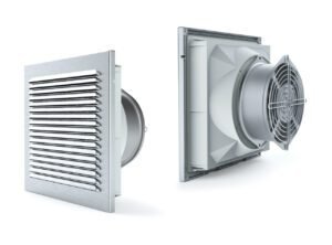 LEIPOLE FKS5625-162.024 outdoor fan filter, 250x250mm, DC 24V, RAL7035, ABS‑FR and 304 stainless steel construction