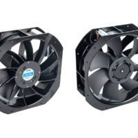 F2E-320B23HR axial cooling fan, 230V operating voltage, large air volume, sturdy frame, for heat dissipation of industrial electrical cabinets