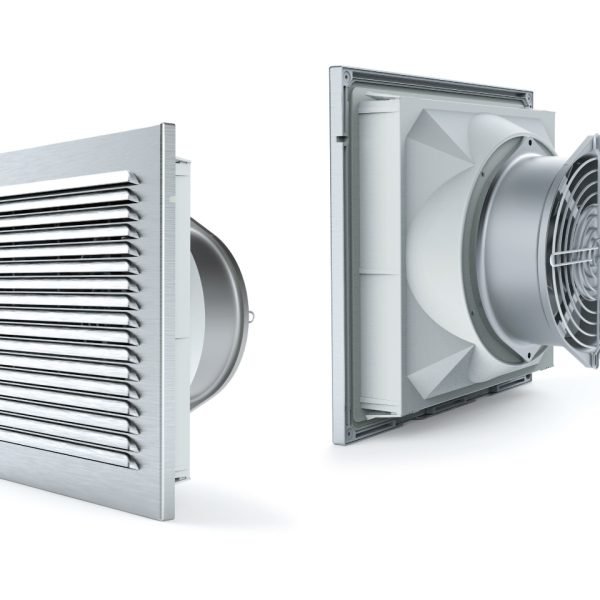 LEIPOLE FKS5625-162.024 outdoor fan filter, 250x250mm, DC 24V, RAL7035, ABS‑FR and 304 stainless steel construction